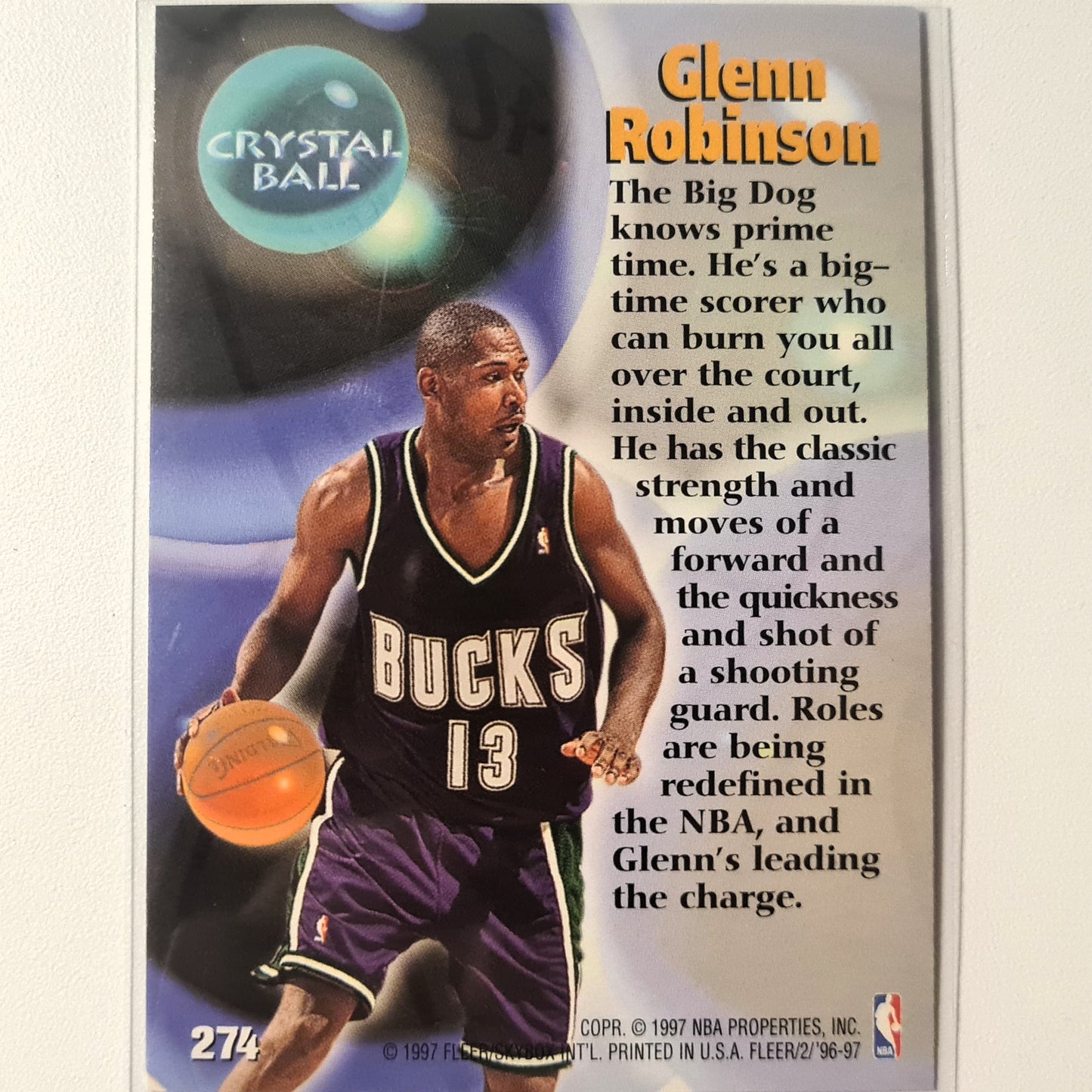 Glenn Robinson 1997 Fleer 96-97 Crystal Ball #274 NBA Basketball Milwaukee Bucks Excellent Sleeved