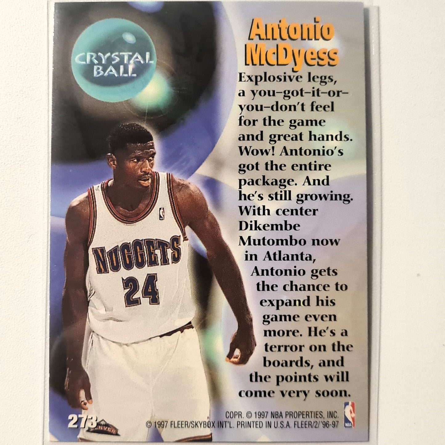 Antonio McDyess 1997 Fleer 96-97 Crystal ball  #273 NBA Basketball Denver Nuggets Excellent Sleeved