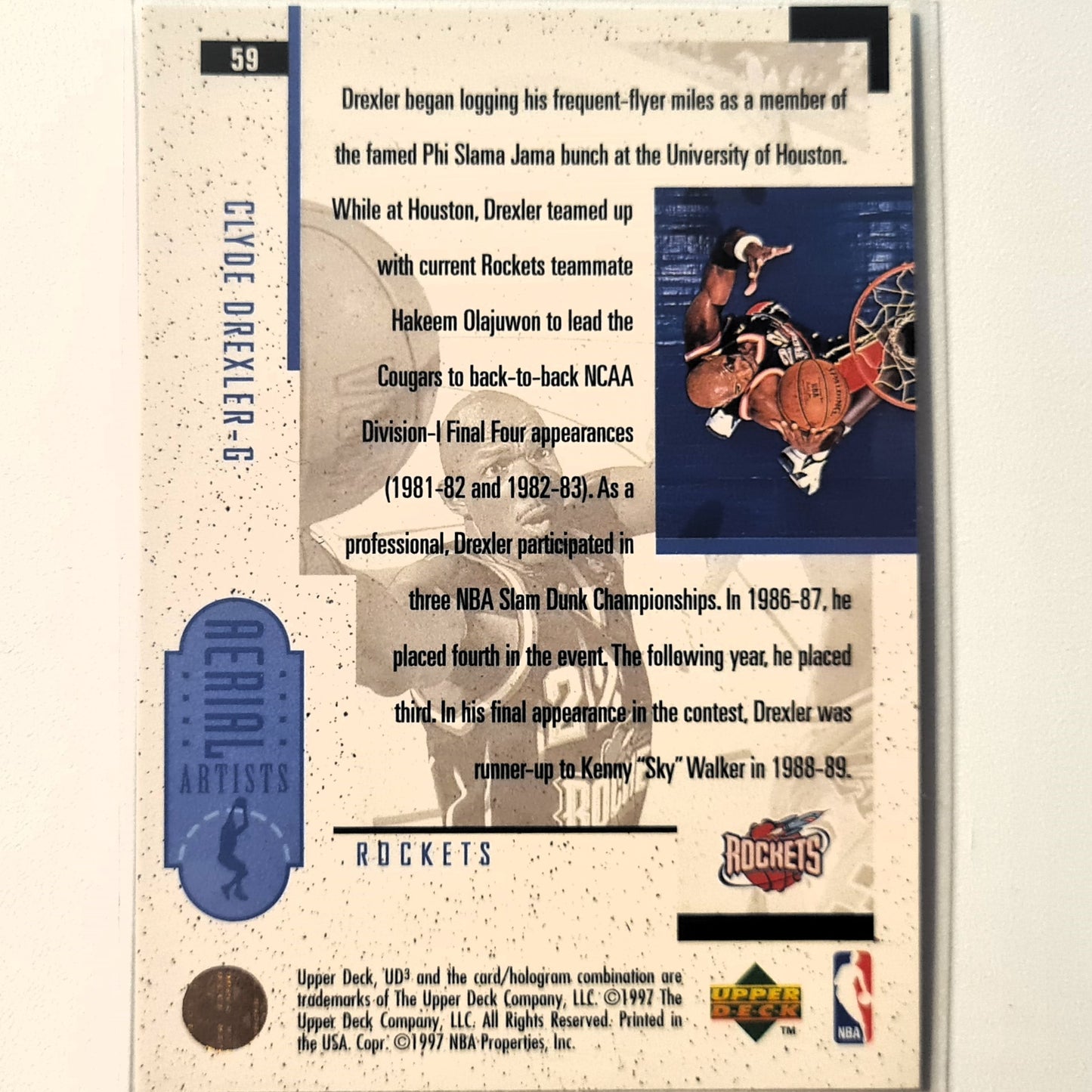 Clyde Drexler 1997 Upper Deck UD3 NBA Basketball #59 Ariel Artists Houston Rockets Excellent-Mint Sleeved