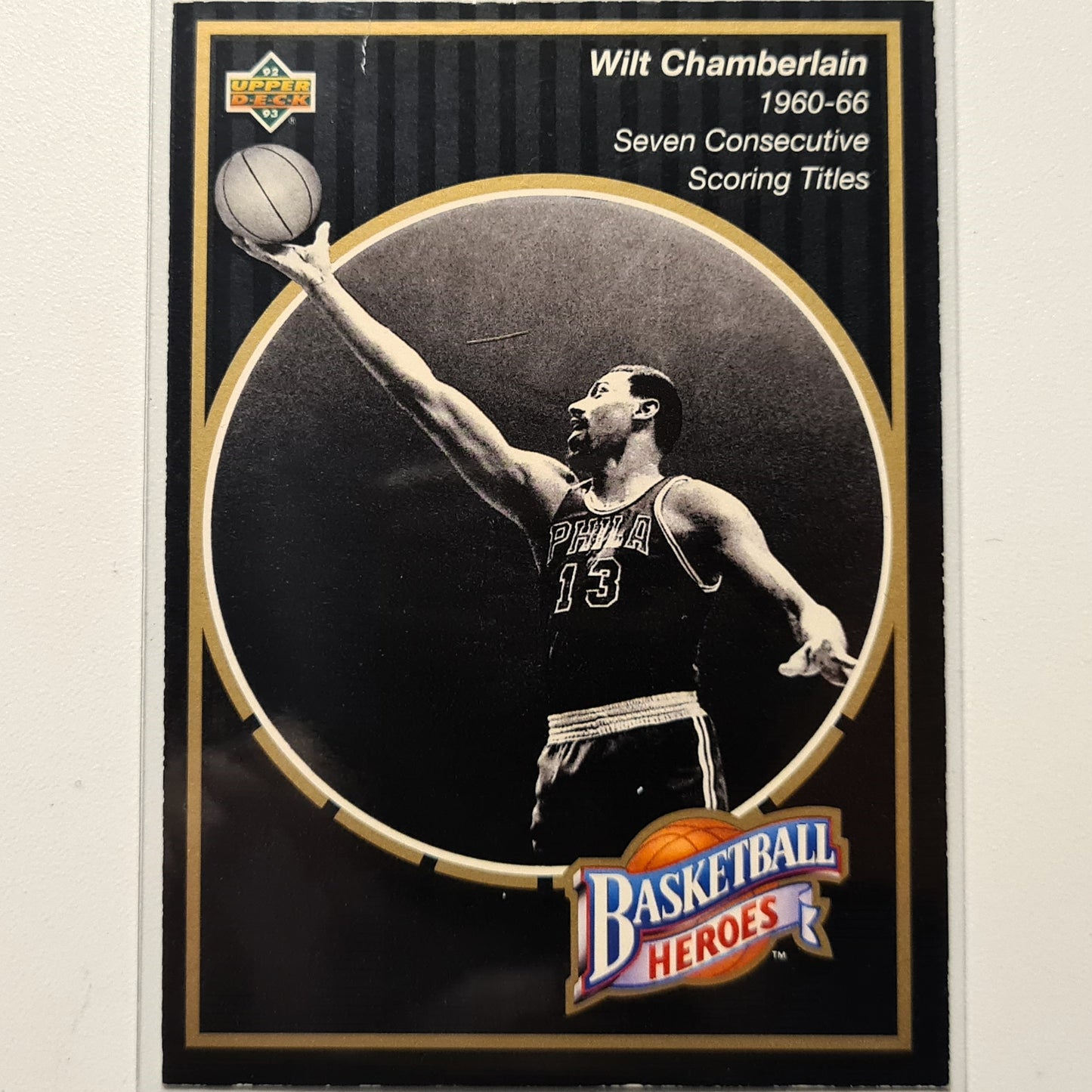 Wilt Chamberlain 1992 Upper-Deck Basketball Heroes Seven Consecutive  scoring titles 15 of 18 NBA Basketball Philadelphia 76ers Fair/good sleeved