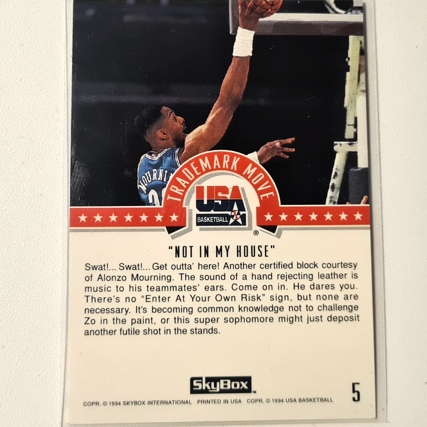 Alonzo Mourning 1994 Skybox USA Basketball trademark move  #5 NBA Basketball fair/good sleeved