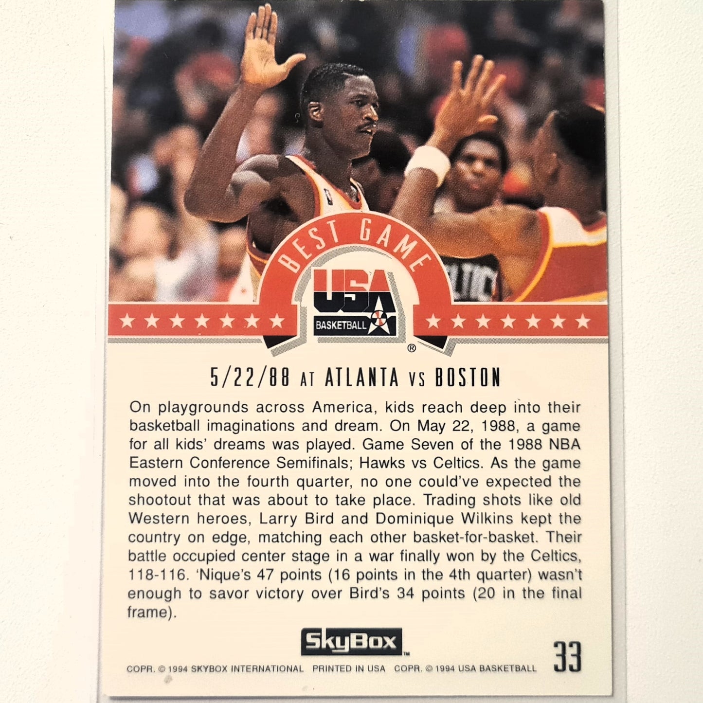 Dominique Wilkins 1994 Skybox USA Basketball NBA Best Game #33 NBA Basketball Fair/Good sleeved