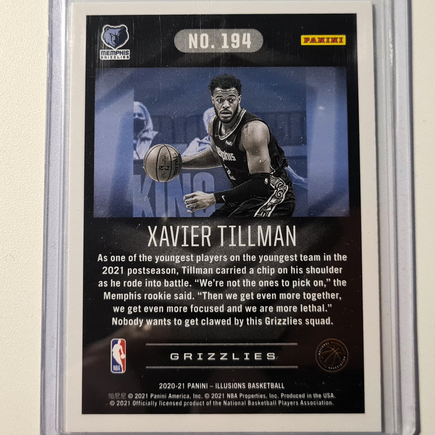 Xavier Tillman Panini illusions Rookie RC #194 NBA Basketball Memphis Grizzlies Excellent sleeved