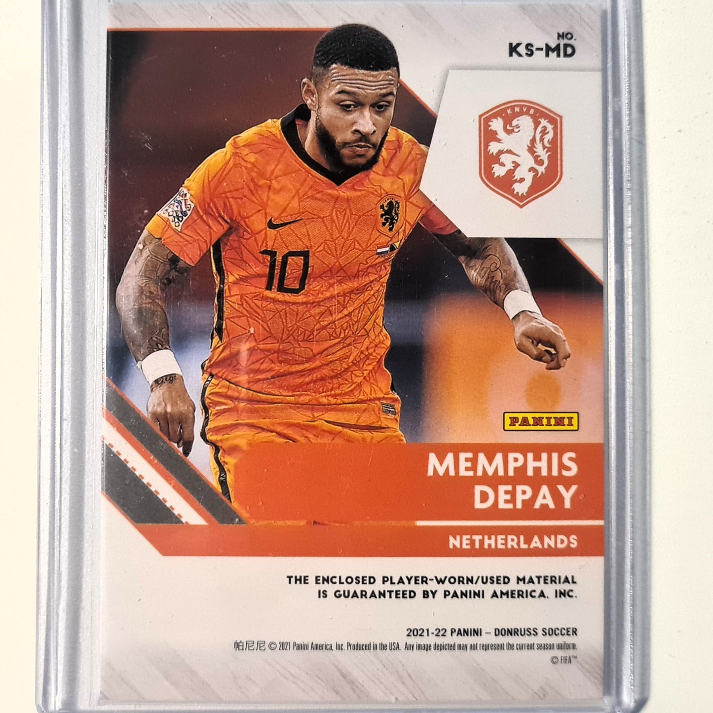 Memphis Depay 2021-22 Panini Donruss Soccer Road to FIFA World Cup Qatar Kit Series Patch KS-MD Football Niederlande, ausgezeichnete Minze mit Ärmeln