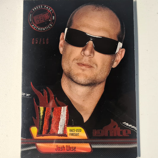 Josh Wise 2012 Press pass Ignite race used materials patch  rare red Numbered 05/10 IM-JW Nascar Motorsports good/very good sleeved