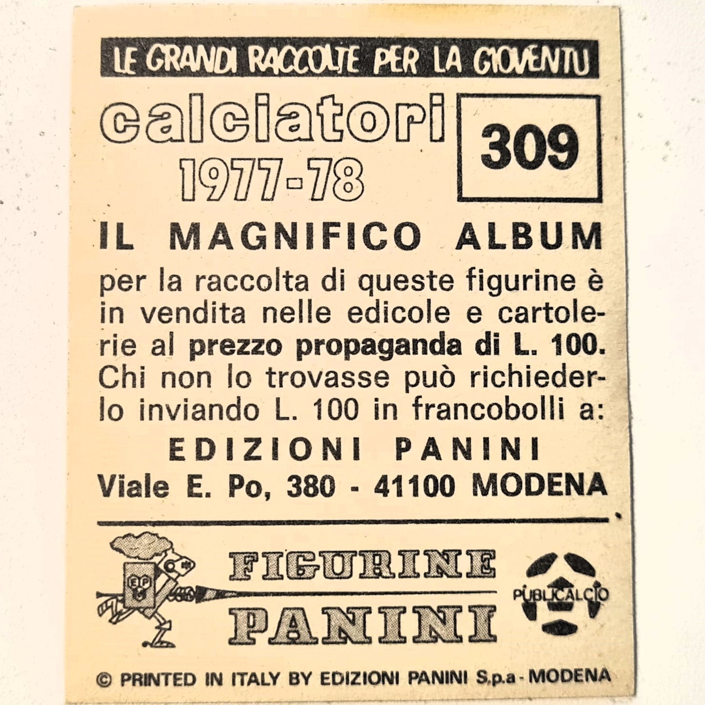 Calciatori 1977-78 Panini #309 Soccer Football sticker good sleeved