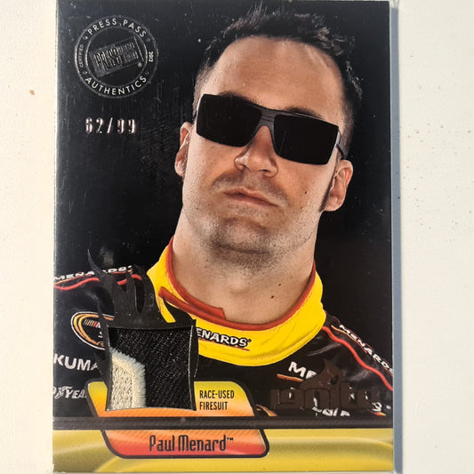 Paul Menard 2012 Press pass Ignite race used materials patch Numbered 62/99 IM-PM Nascar Motorsports good/very good sleeved