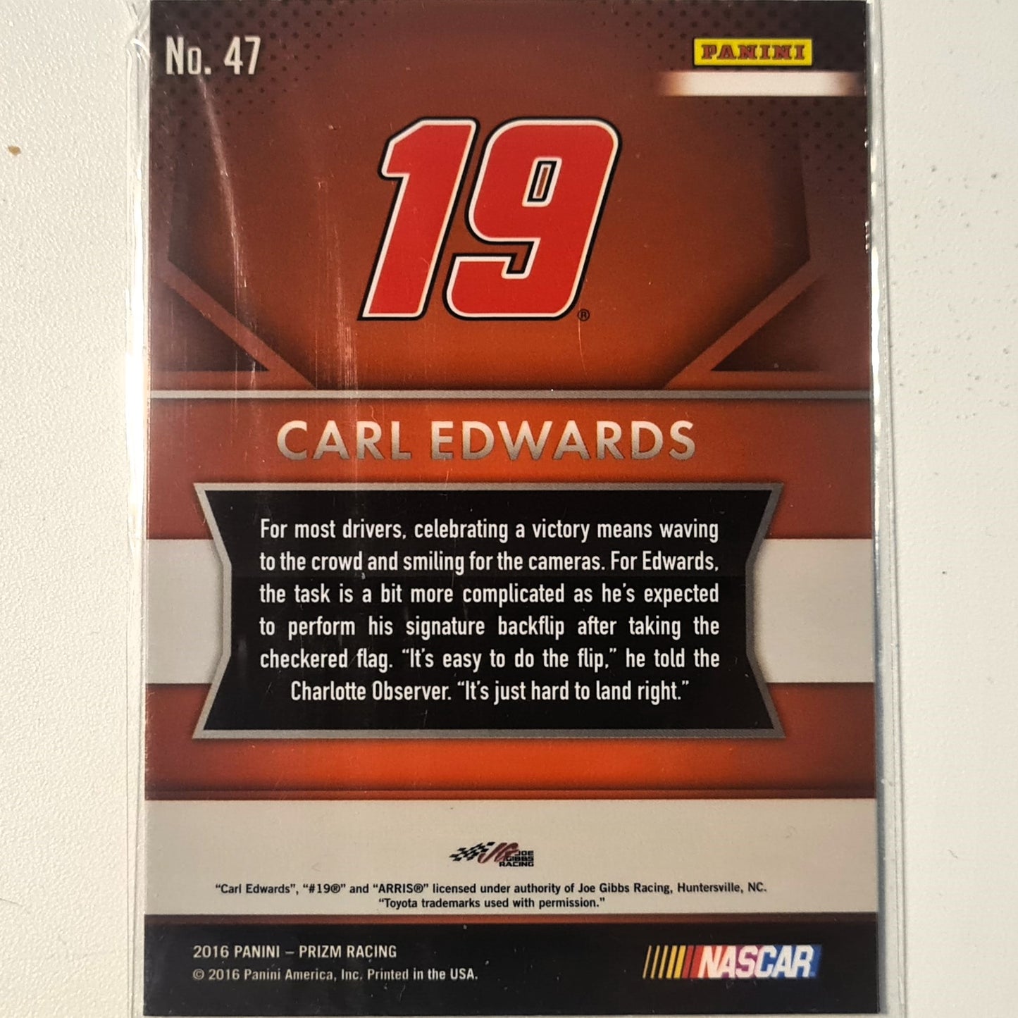 Carl Edwards 2016 Panini Prizm #47 Nascar Sprint Cup Series Motorsports Hervorragende Ärmel