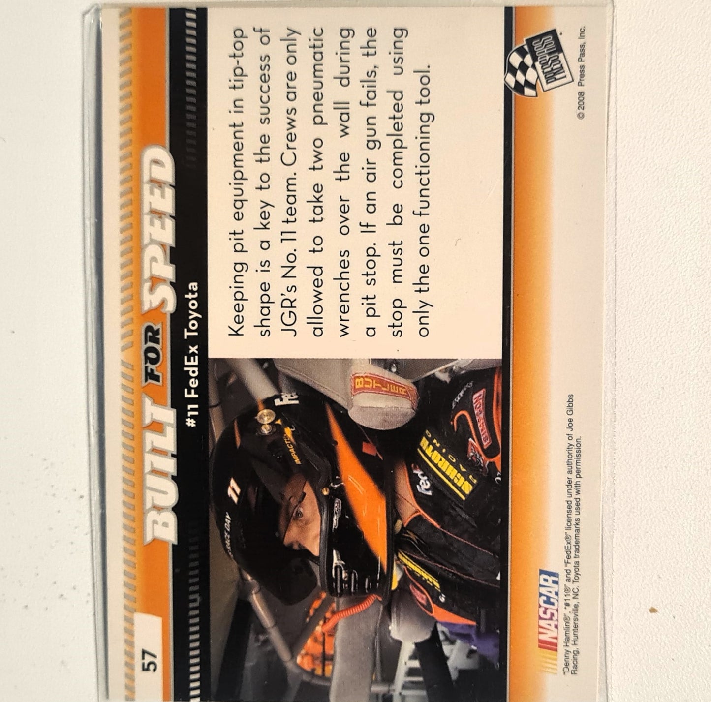 Denny Hamlin 2009 Presspass premium #57 Nascar Motorsports fedEX Toyota Very good sleeved