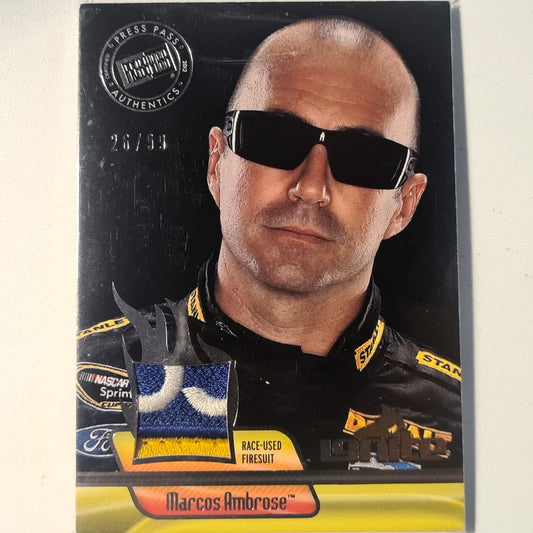 Marcos Ambrose 2012 Press pass Ignite race used materials patch numbered 26/99 IM-MA Nascar Motorsports good/very good sleeved