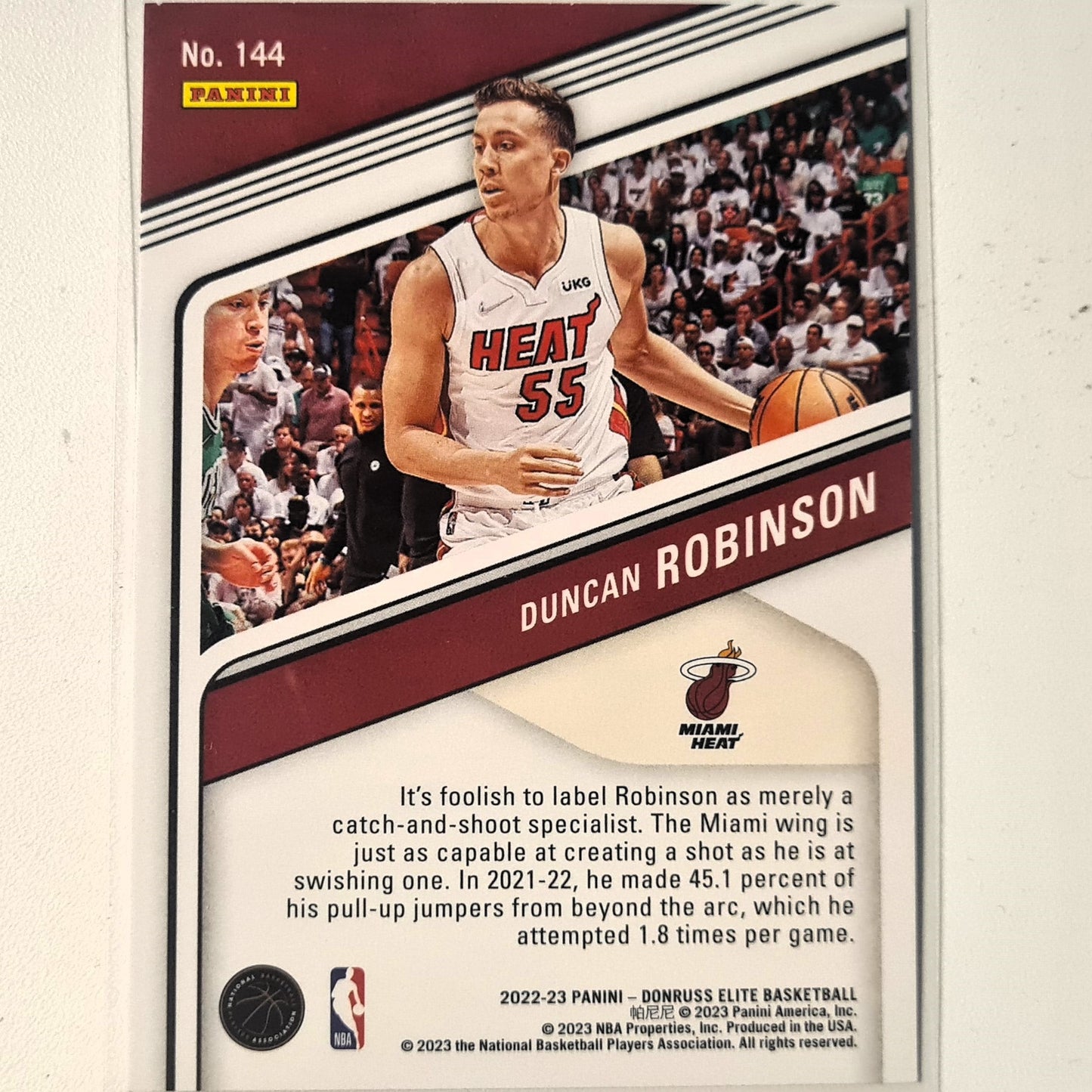 Duncan Robinson 2022-23 Panini Elite #144 NBA Basketball Miami Heat Very good/excellent sleeved