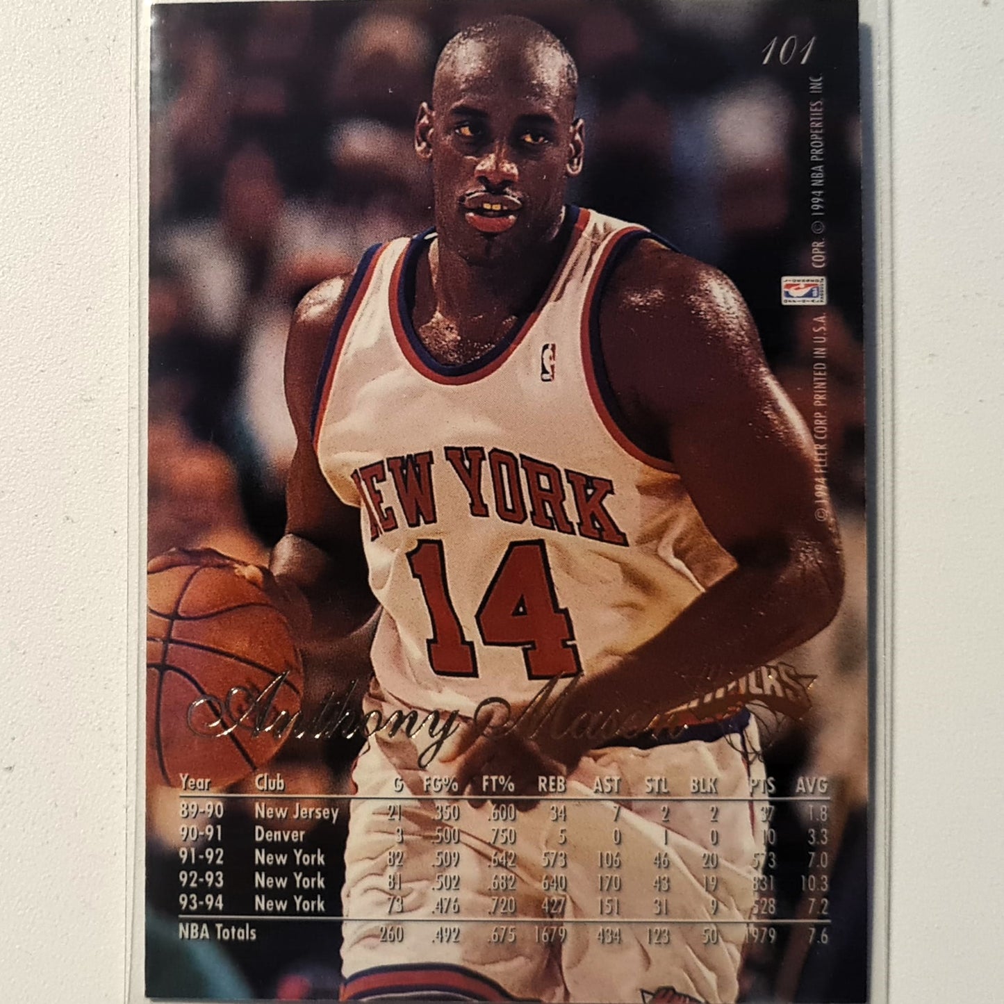 Anthony Mason 1994 Fleer Flair 94-95 #101 NBA Basketball New York Knicks Ausgezeichnete Ärmel