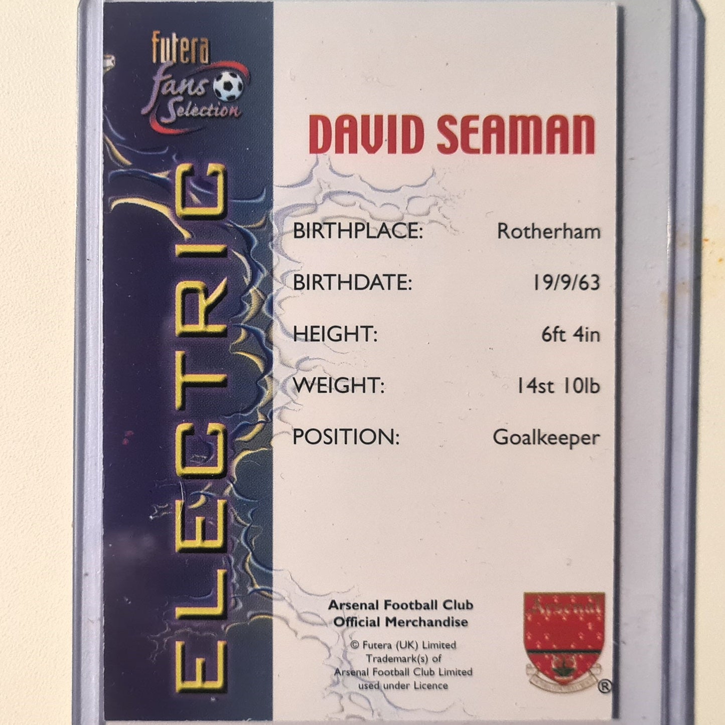 David Seaman 2020 Futera fans selection Electric insert Soccer Football Arsenal very good sleeved