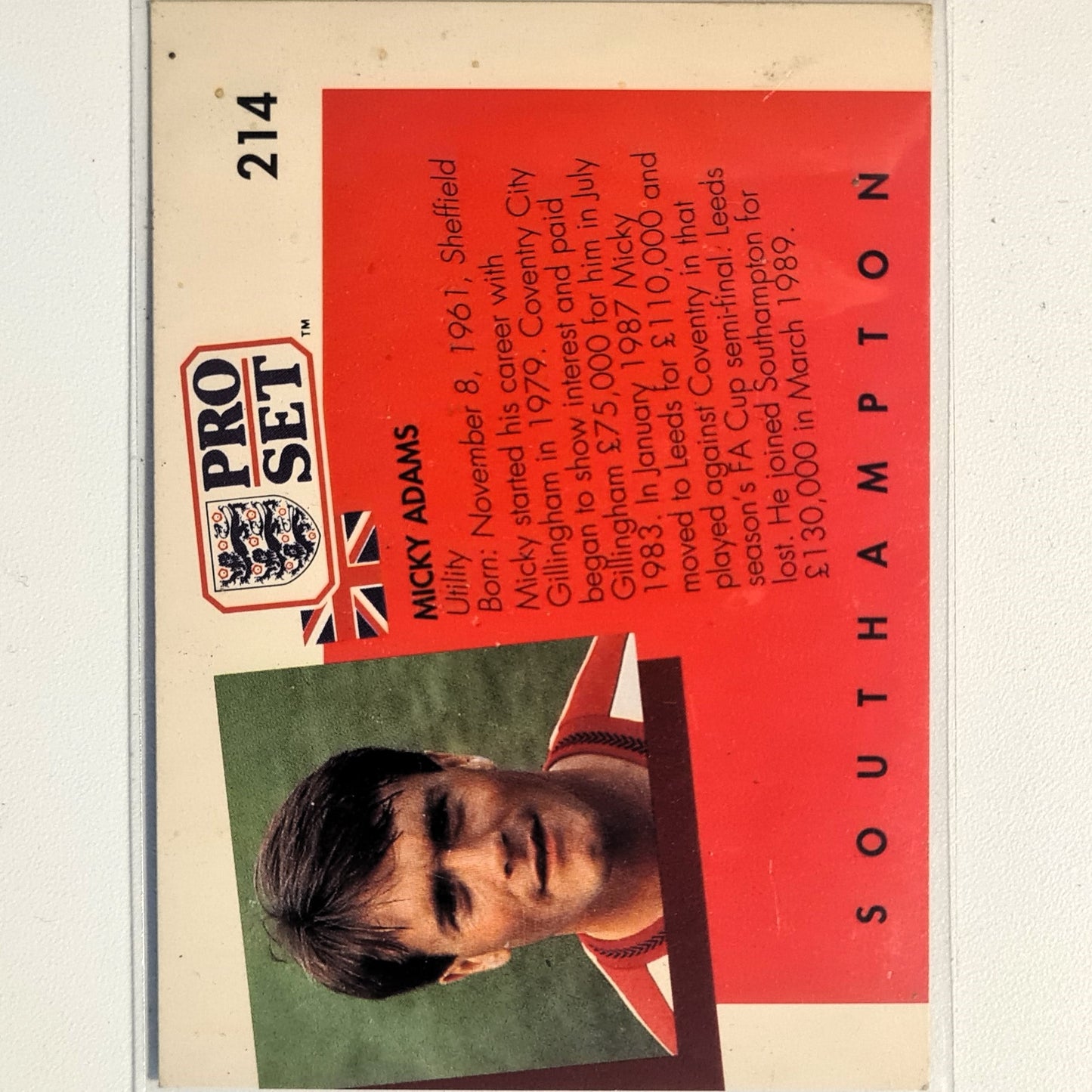 Micky Adams 1990-91 Pro Set #214 Soccer Football Southampton fair-good sleeved