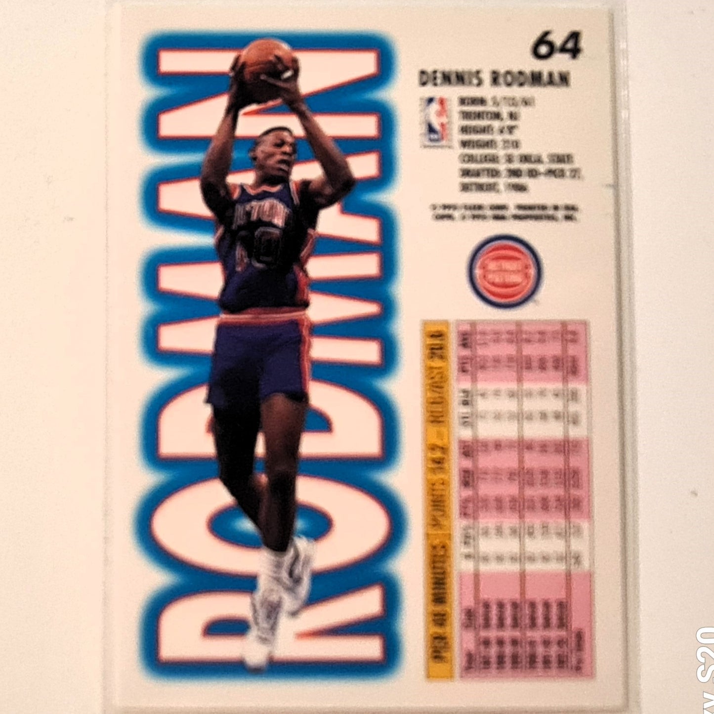 Dennis Rodman 1993 Fleer 93-94  #64 NBA Basketball Detroit Pistons Excellent sleeved