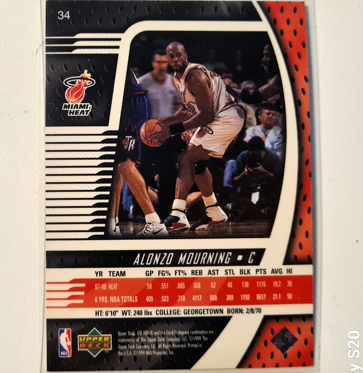 Alonzo Mourning 1999 Upper-Deck Ionix  #34 NBA Basketball Miami Heat Excellent sleeved