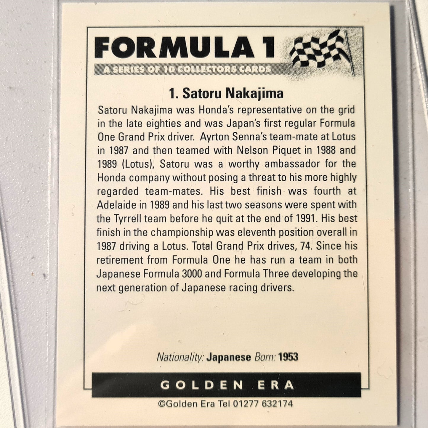 Satoru Nakajima Golden Era Formula 1 #1 Tyrell  90's Mint sleeved