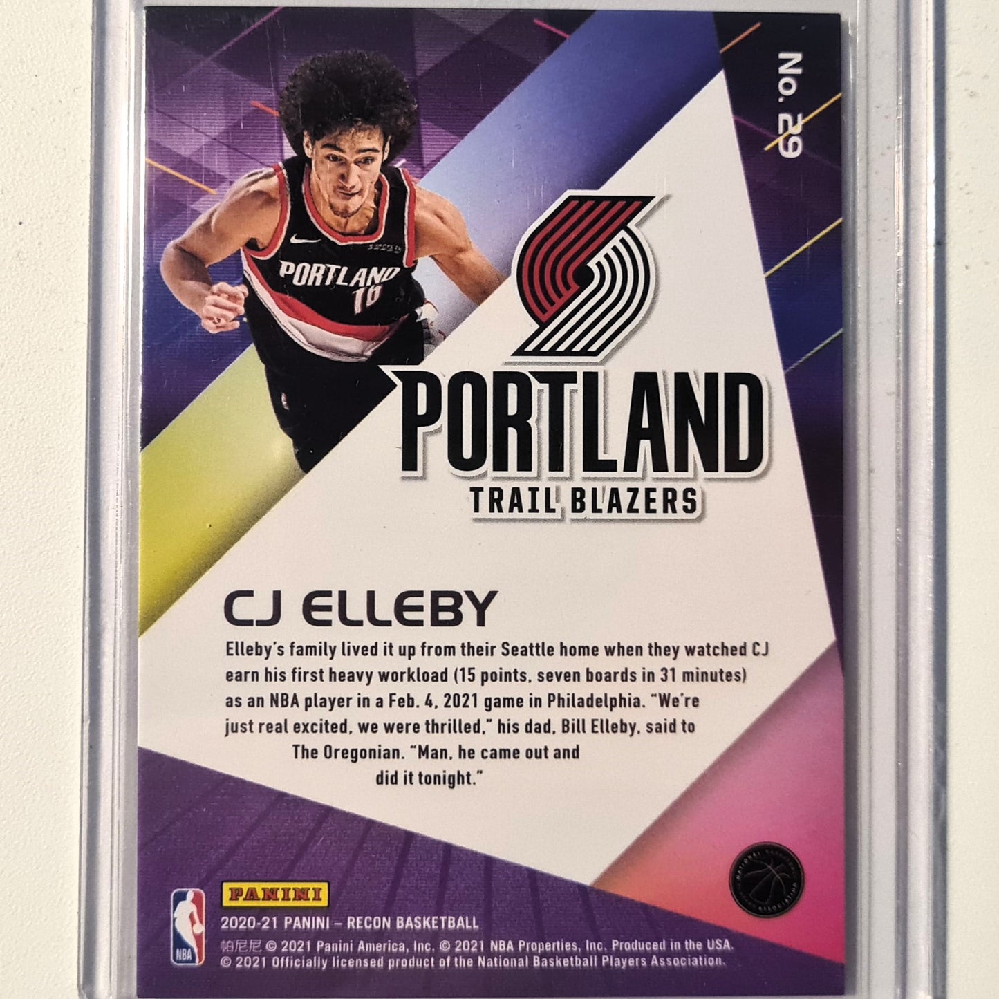 CJ Elleby 2020-21 Panini Recon Rookie RC Card #29 NBA Basketball Portland Trail Blazers Excellent/mint Sleeved