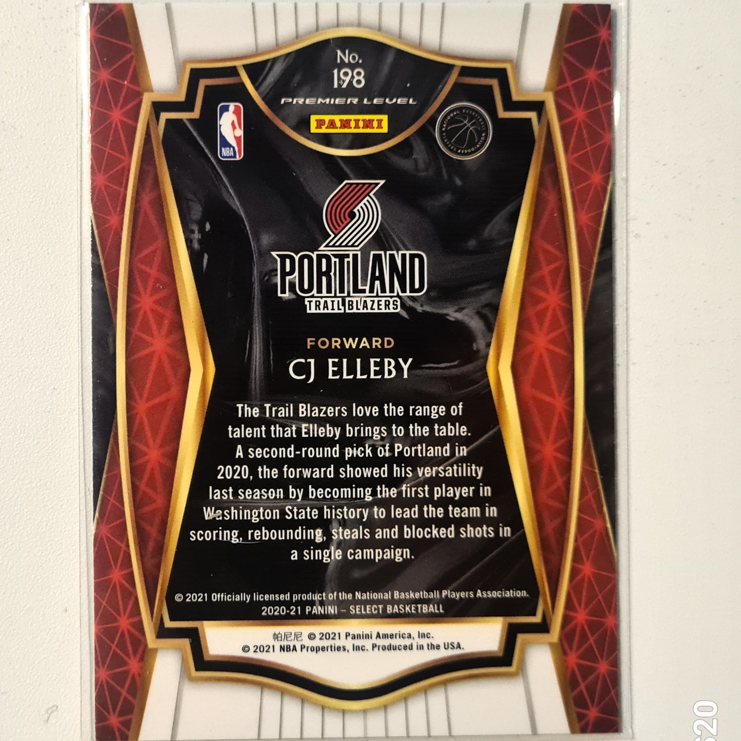 CJ Elleby 2020-21 Panini Select premier Level blue Rookie RC Card #198 NBA Basketball Portland Trail Blazers Excellent/mint Sleeved