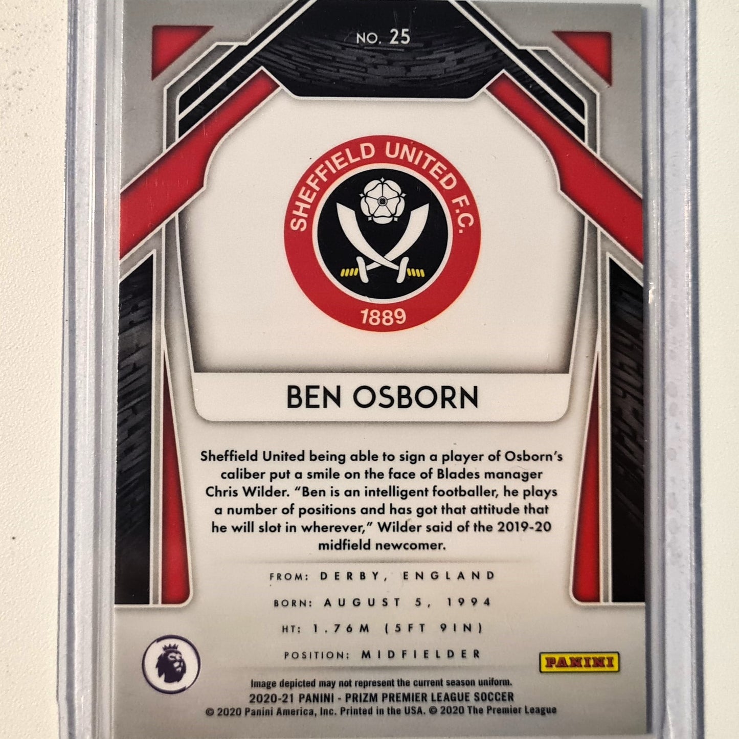 Ben Osborn 2020-21 Panini Prizm Rookie RC #65 Soccer Football Sheffield United Excellent/mint sleeved