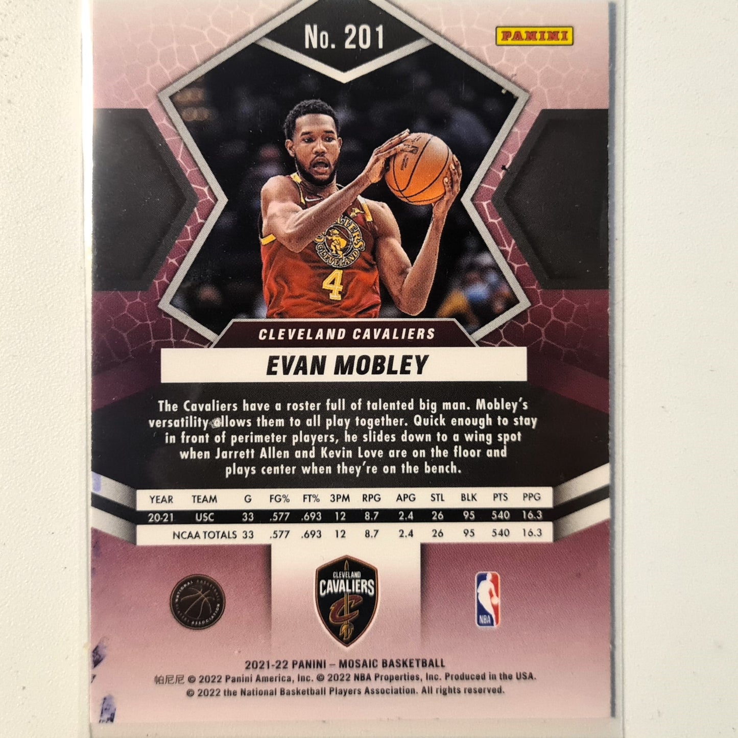 Evan Mobley 2021-22 Panini Mosaic Rookie RC #201 NBA Basketball Cleveland Cavaliers Excellent/mint sleeved