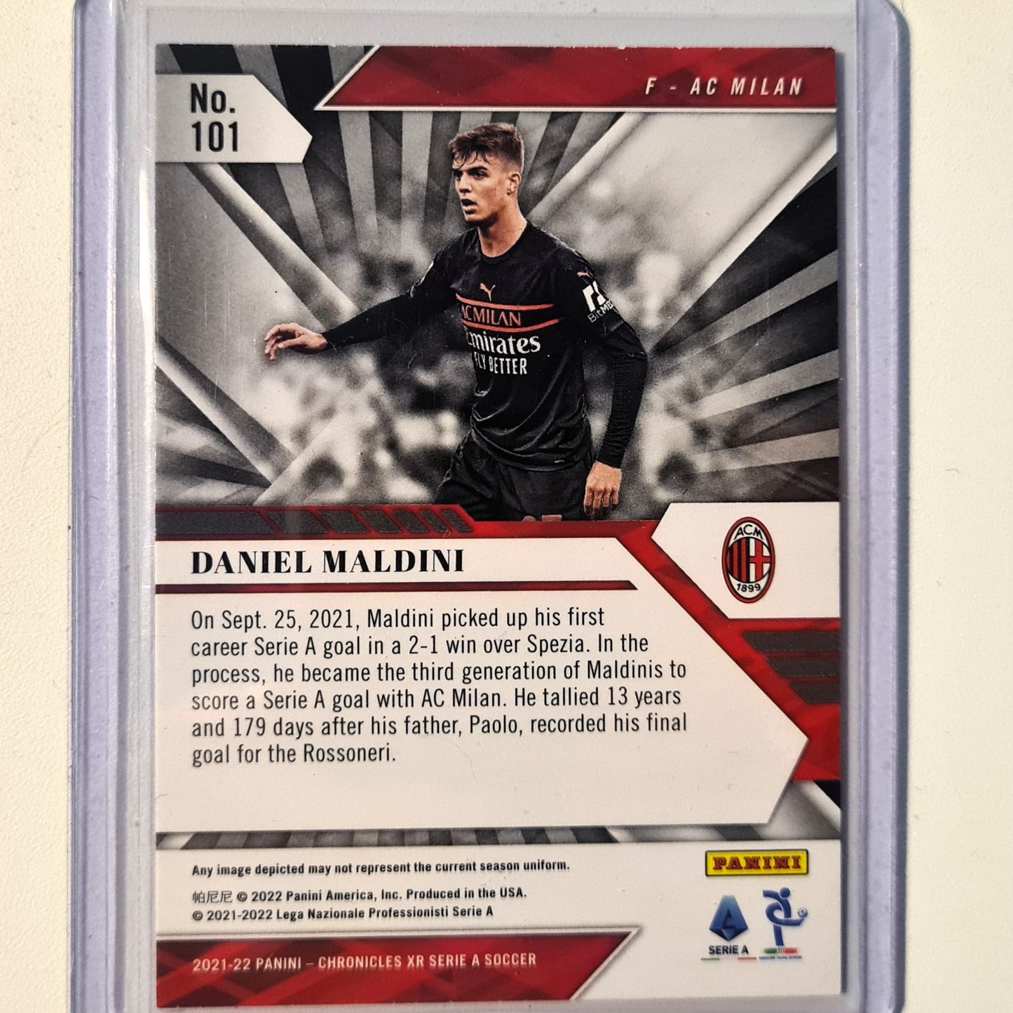 Daniel Maldini 2021-22 Panini Chronicles XR Serie A  Rookie RC purple stars variant #101 soccer football AC Milan Very good Sleeved