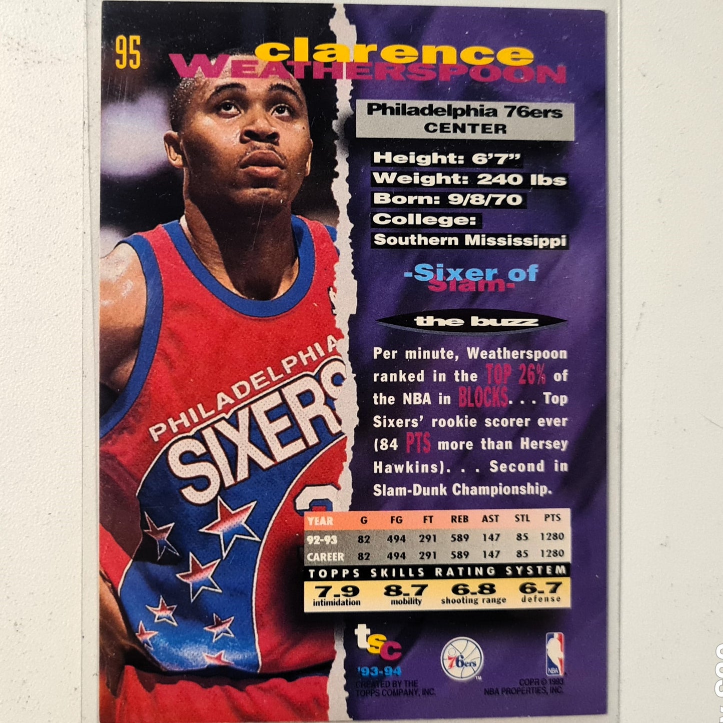 Clarence Weatherspoon 1993 Topps Stadium Club #95 NBA Basketball Philadelphia 76ers good/very good Sleeved