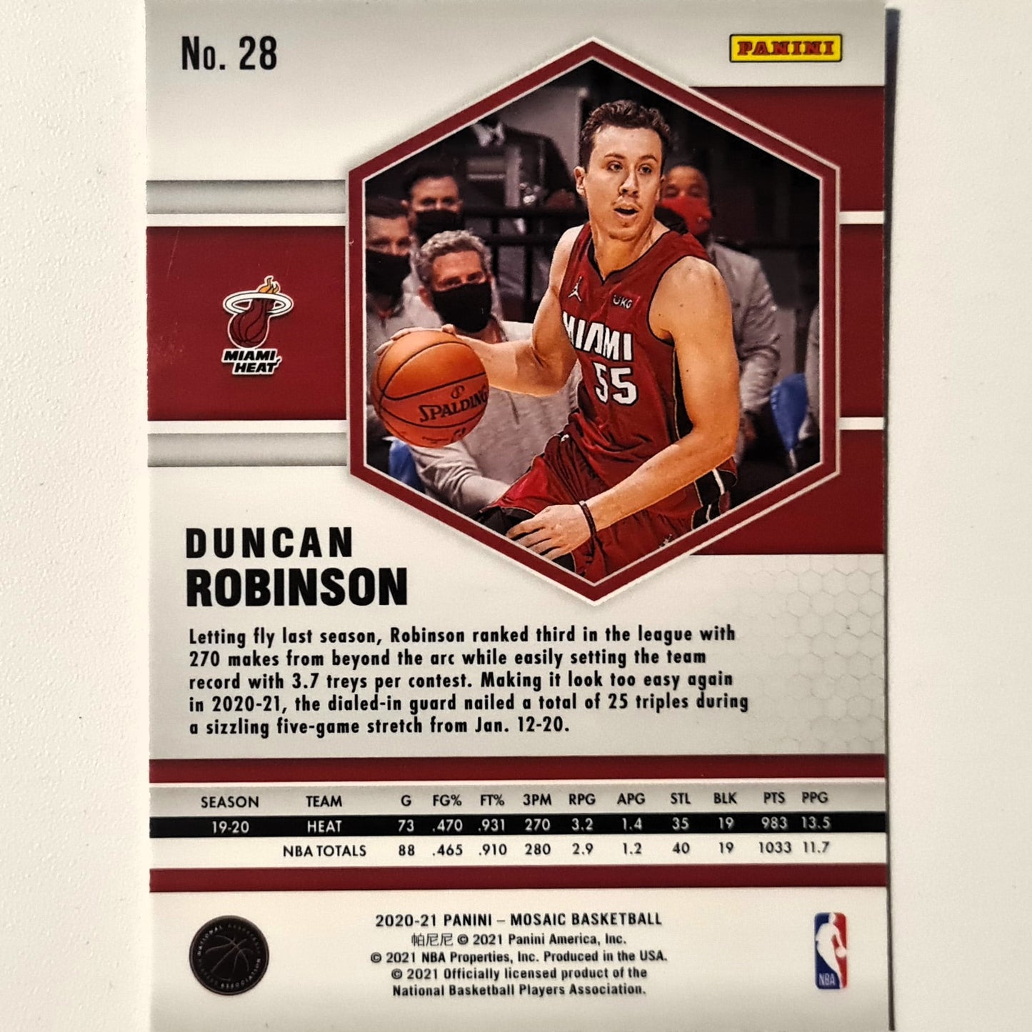 Duncan Robinson 2020-21 Panini Mosaic #28 NBA Basketball Miami Heat Excellent Sleeved