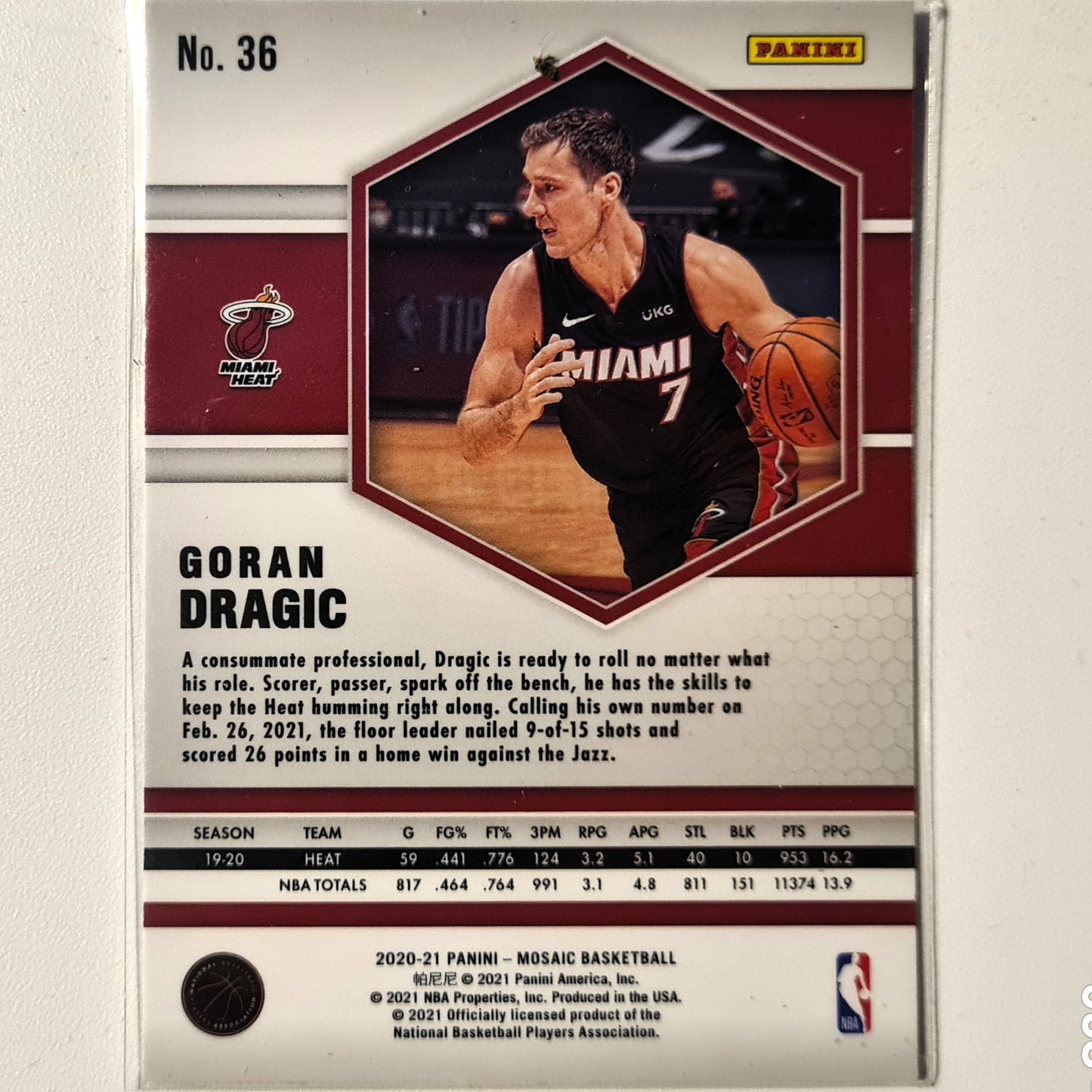 Goran Dragic 2020-21 Panini Mosaic #36 NBA Basketball Miami Heat Excellent Sleeved