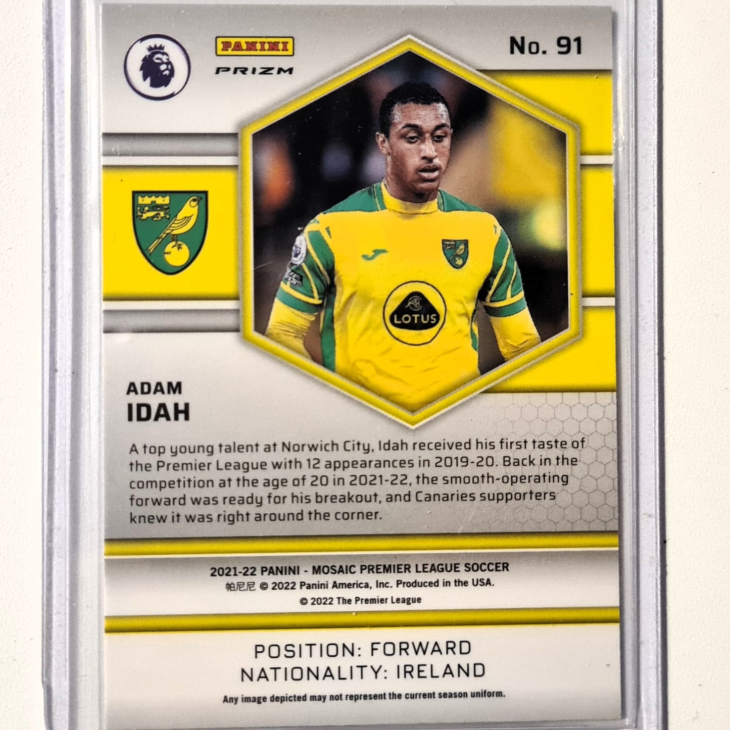 Adam Idah 2021-22 Panini Mosaic Premier League Prizm Rookie RC #91 Soccer football Norwich Mint sleeved