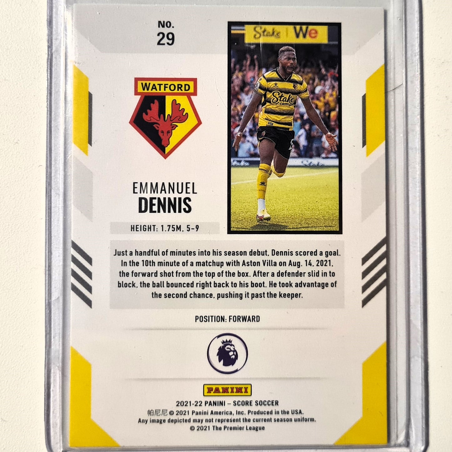 Emmanuel Dennis 2021-22 Panini Score Rookie RC #29 Soccer Football Watford excellent/mint Sleeved