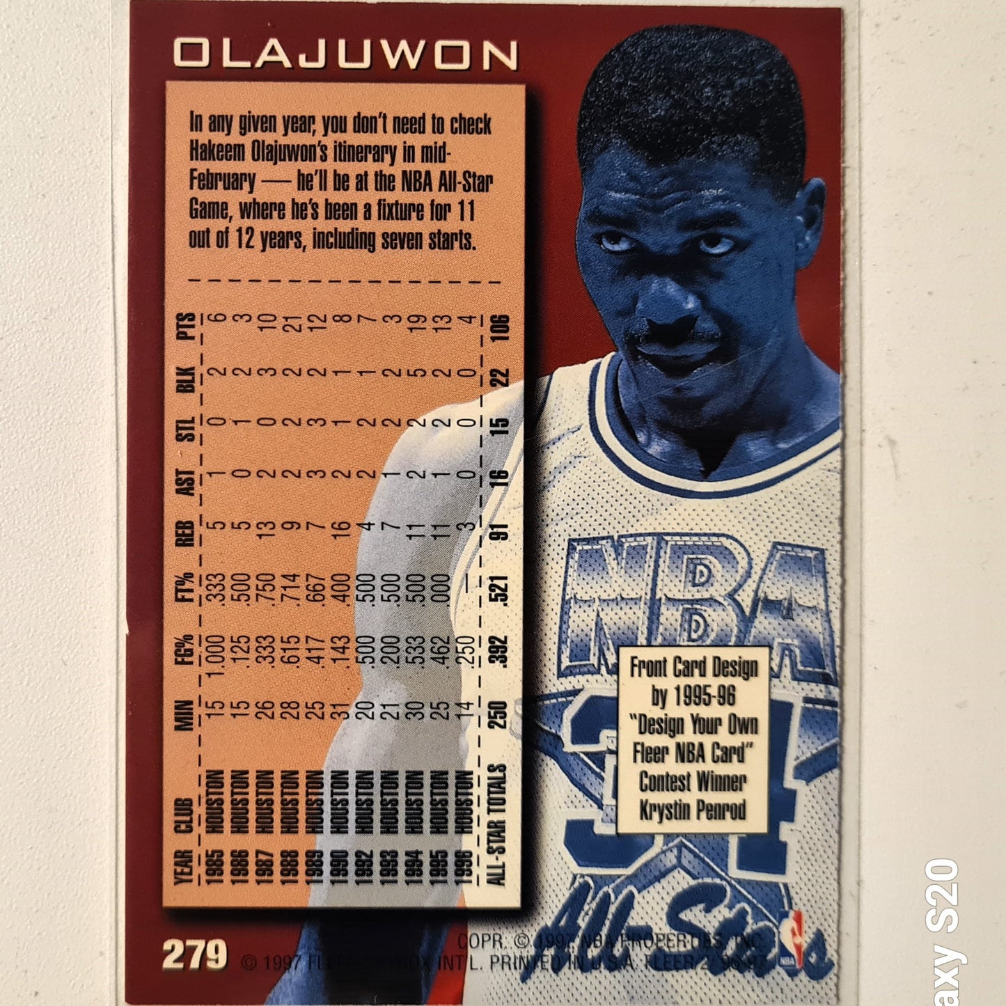 Hakeem Olajuwon 1997 Fleer 96-97 NBA All-Star #279 NBA Basketball Houston Rockets Excellent/NEAR MINT Sleeved