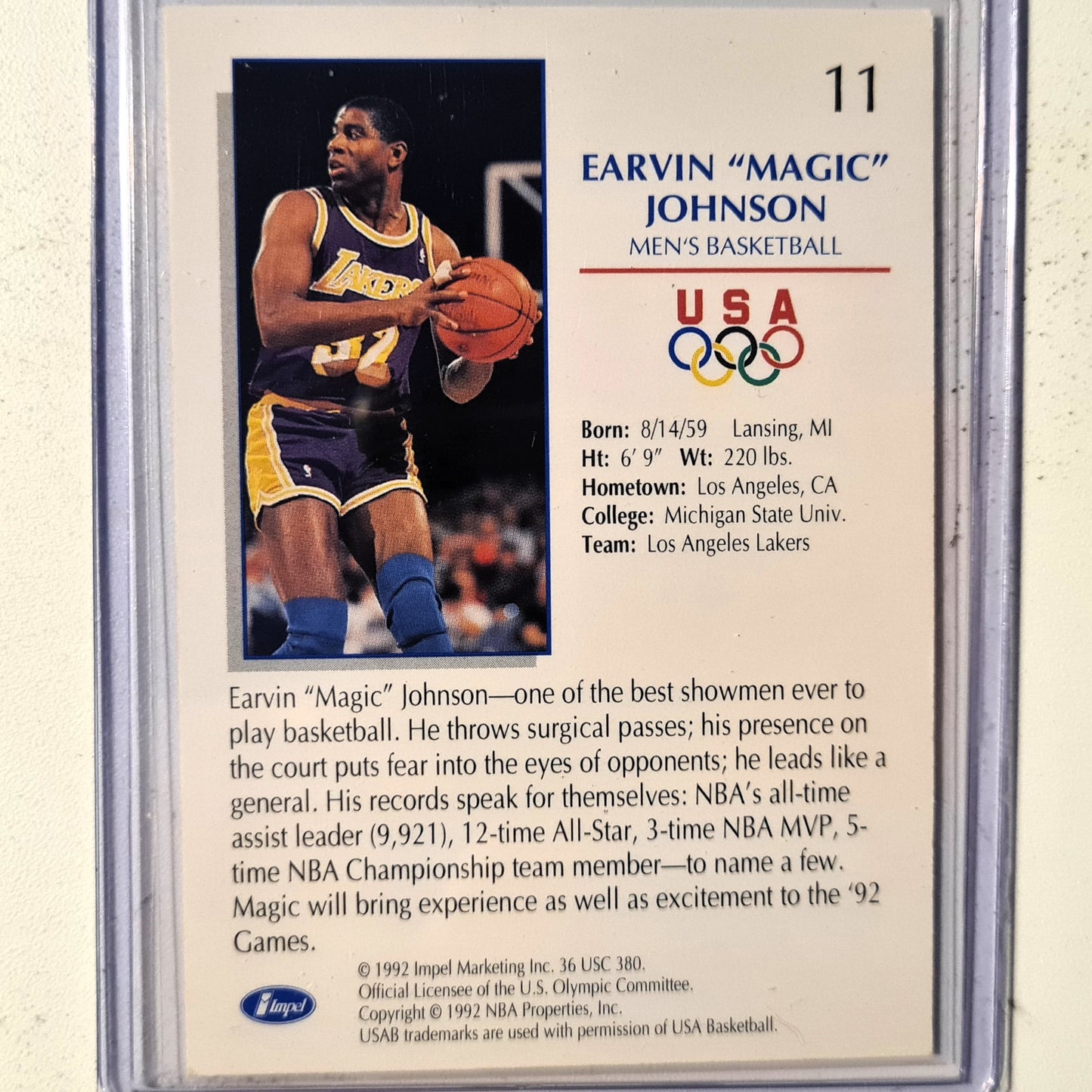 Earvin "Magic" Johnson 1992 Impel U.S. Olympicards Olympic Hopefuls #11 NBA Basketball team USA very good-Excellent Sleeved