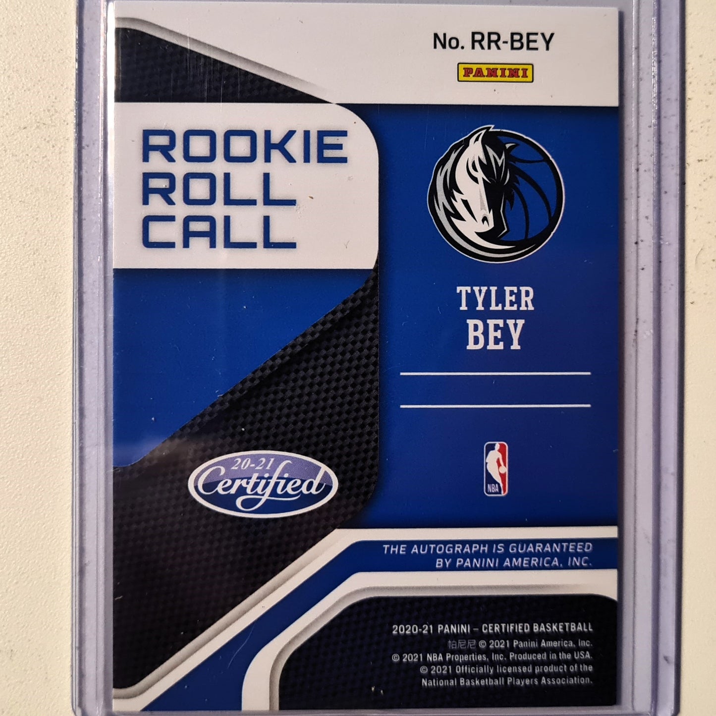 Tyler Bey 2020-21 Panini Certified Rookie roll call Auto RR-BEY NBA Basketball Dallas Mavericks mint Sleeved