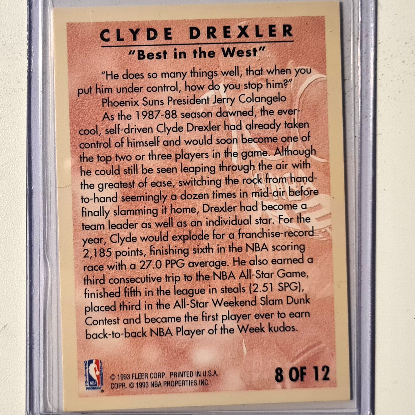 Clyde Drexler 1993 Fleer 93-94 Career Highlights 8 of 12 NBA Basketball Portland Trail Blazers very good Sleeved