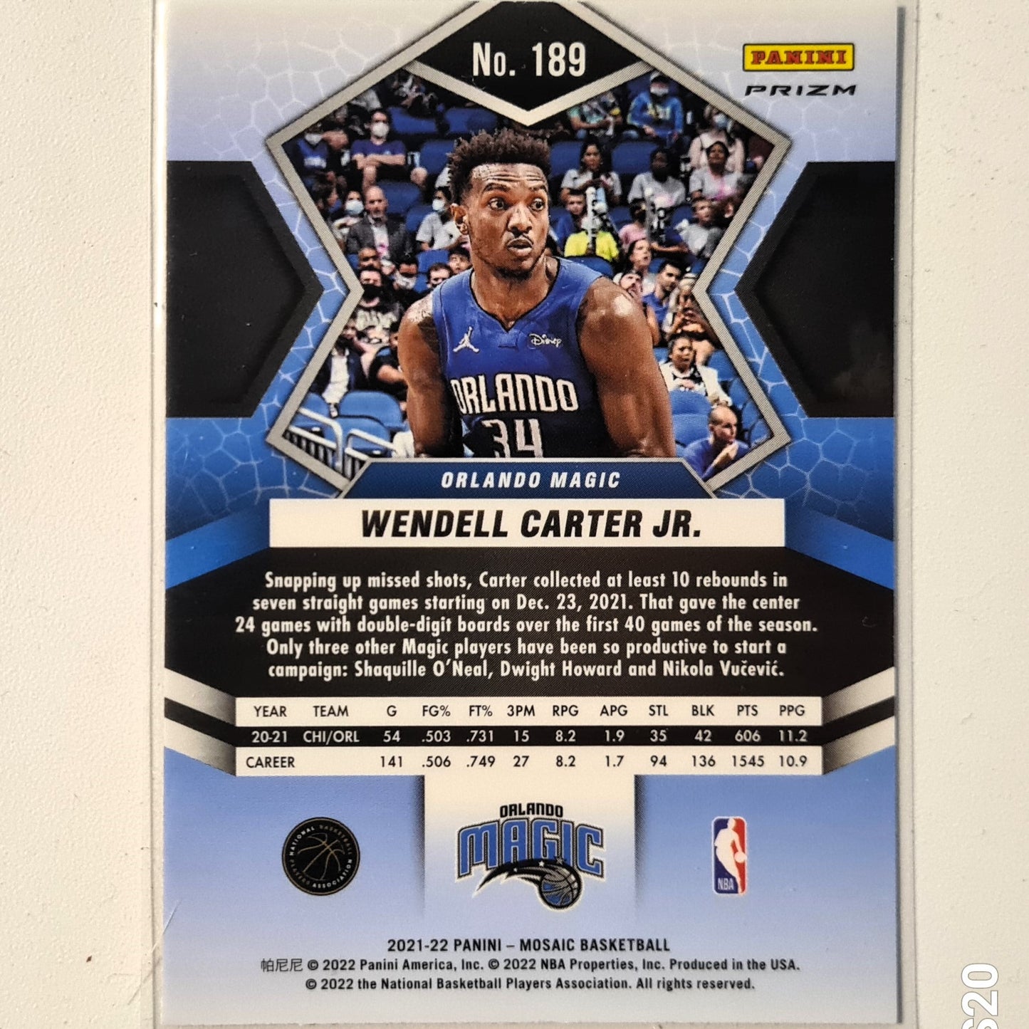 Wendell Carter Jr 2021-22 Panini Mosaic red Prizm #189 NBA Basketball Orlando Magic Excellent/mint sleeved