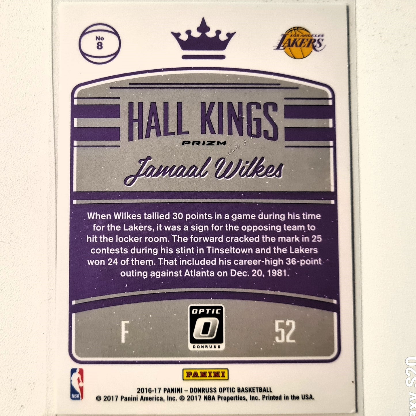 Jamaal Wilkes 2016-17 Panini Donruss optic Hall Kings refractor #8 NBA Basketball LA Lakers Excellent sleeved