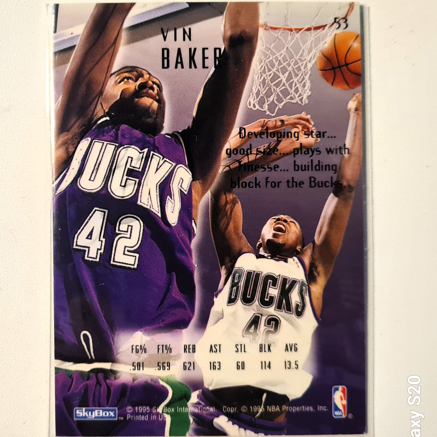 Vin Baker 1995 Skybox Emotion Hungary #53 NBA Basketball Milwaukee Bucks Excellent sleeved