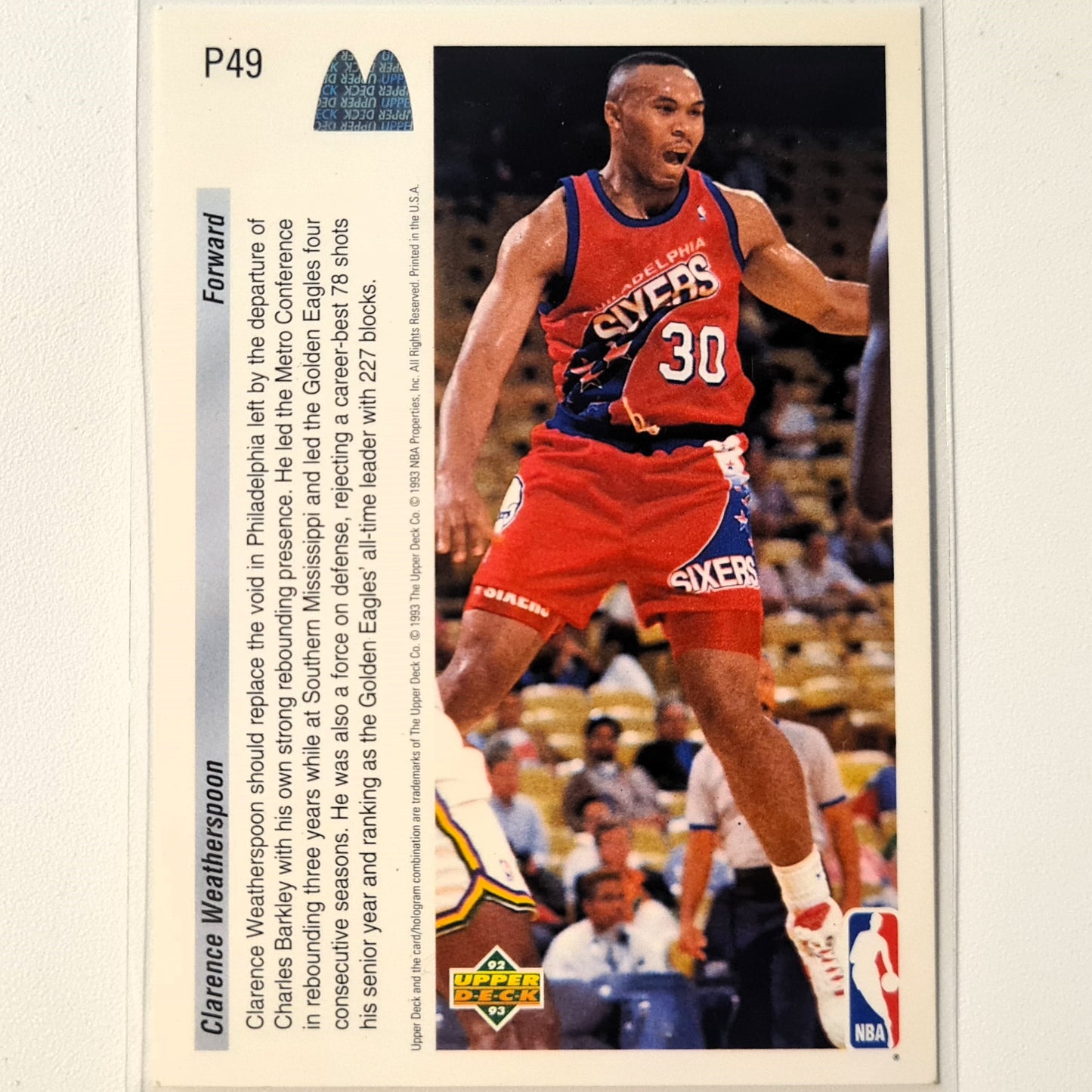 Clarence Weatherspoon 1993 Upper-Deck McDonalds Happy Meal Promo Rookie RC P49 NBA Basketball Philadelphia 76ers Very good Sleeved