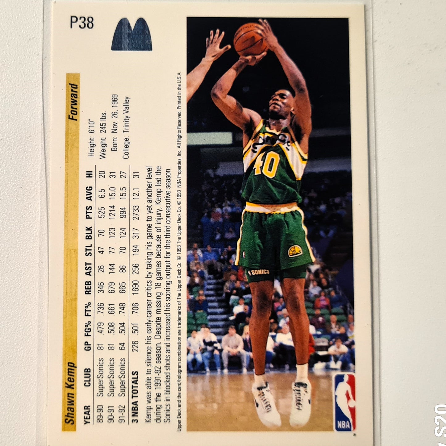 Gary Payton 1993 Upper-Deck McDonalds Happy Meal Promo P38 NBA Basketball Seattle Super  Very good Sleeved