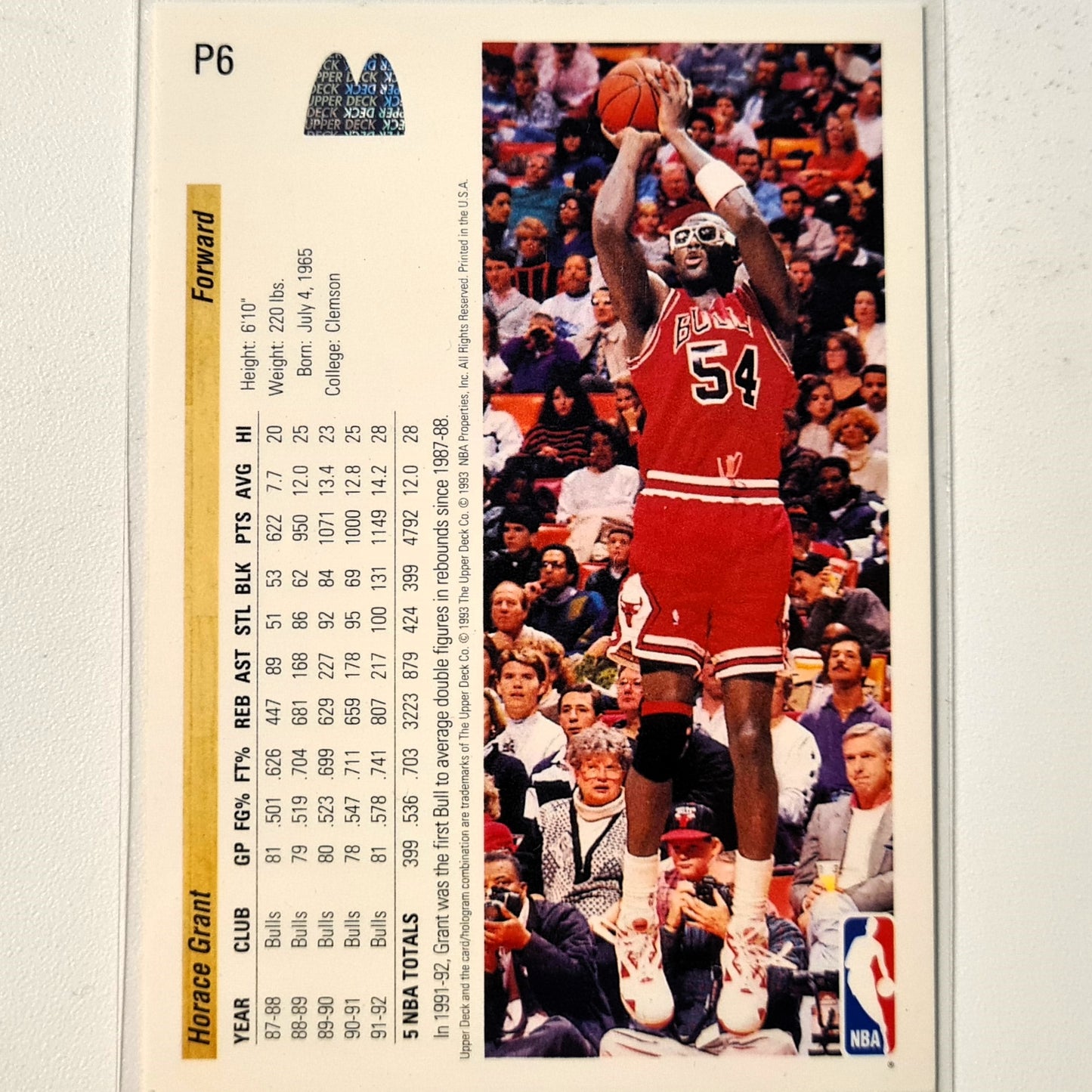 Horace Grant 1993 Upper-Deck McDonalds Happy Meal Promo P6 NBA Basketball Chicago Bulls Very good Sleeved