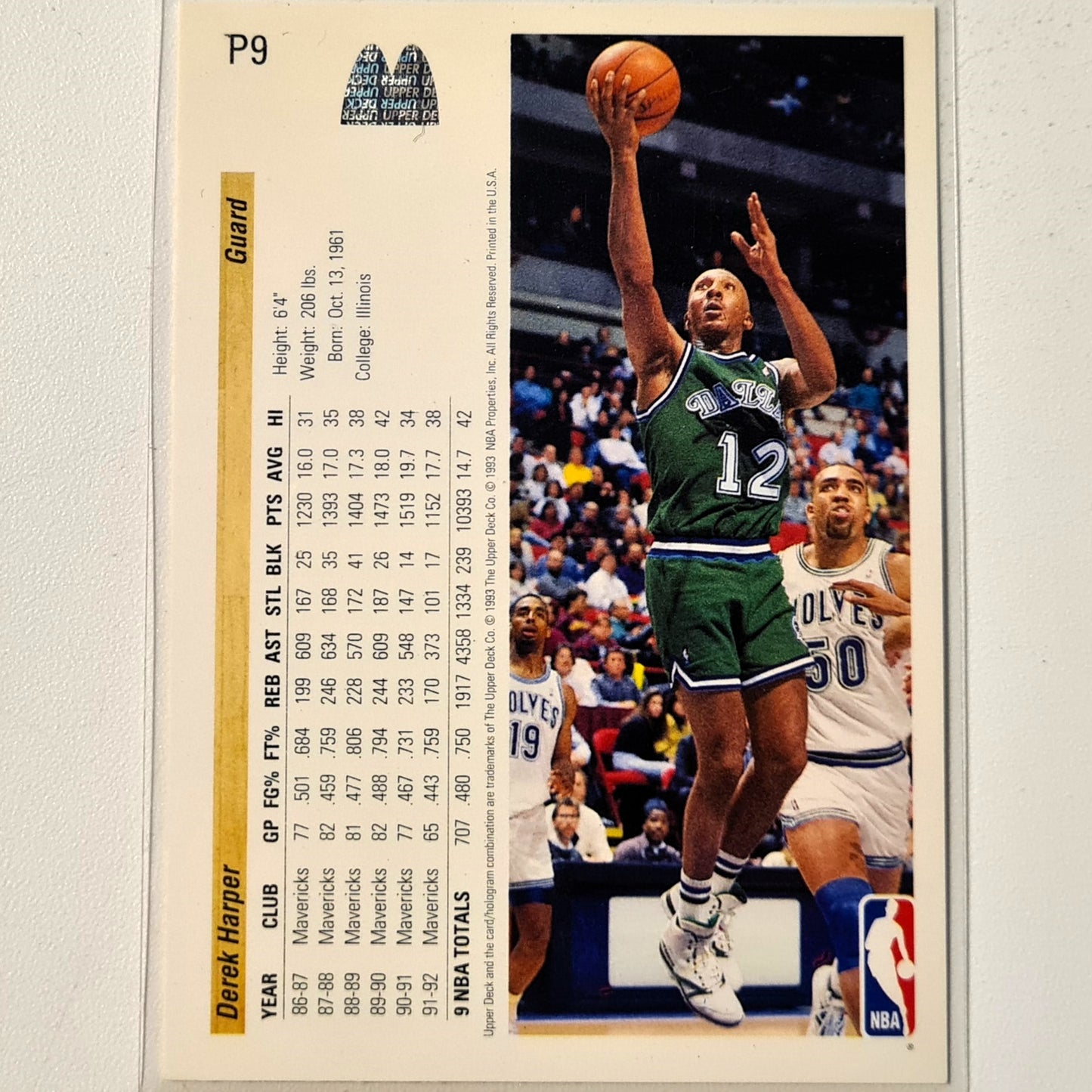 Derek Harper 1993 Upper-Deck McDonalds Happy Meal Promo P9 NBA Basketball Dallas Mavericks Very good Sleeved