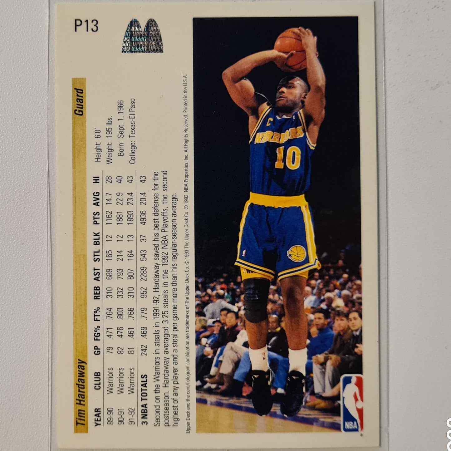 Tim Hardaway 1993 Upper-Deck McDonalds Happy Meal Promo P13 NBA Basketball Indiana Pacers Very good Sleeved