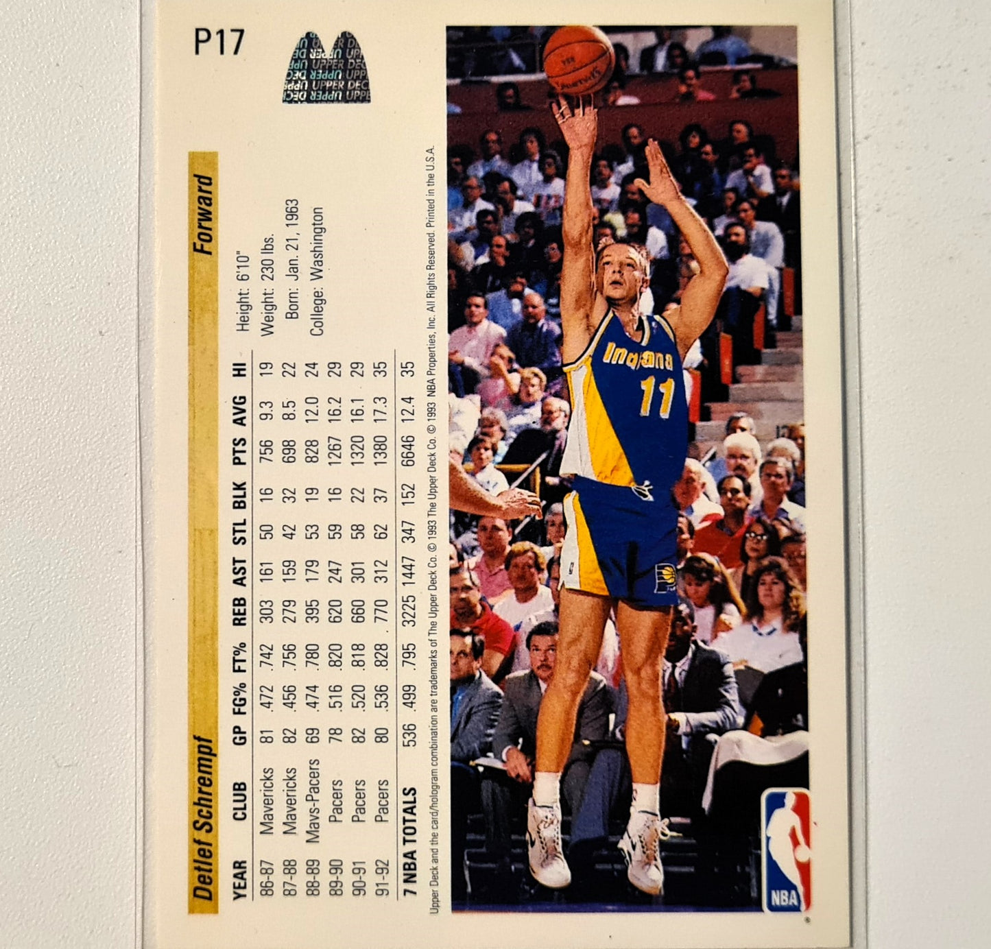 Detlef Schrempf 1993 Upper-Deck McDonalds Happy Meal Promo P17 NBA Basketball Indiana Pacers Very good Sleeved