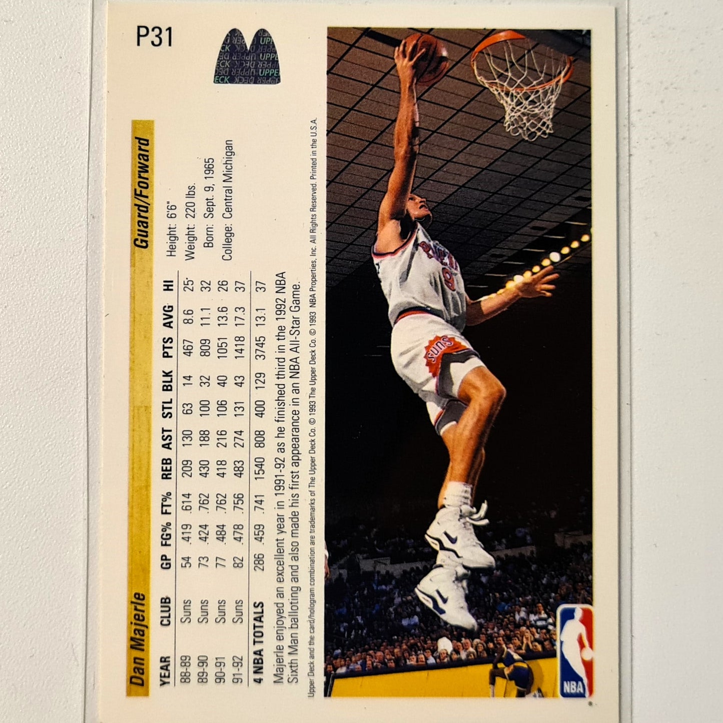 Dan Majerle 1993 Upper-Deck McDonalds Happy Meal Promo P31 NBA Basketball Phoenix Suns Very good Sleeved