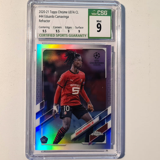 Eduardo Camavinga 2020-21 Topps Chrome UEFA CL RC Rookie Refractor Soccer Football  Stade Rennais CSG Graded 9 mint slabbed