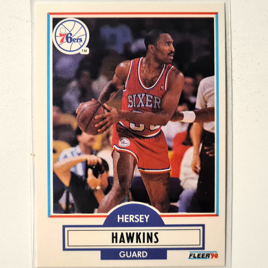 Hersey Hawkins 1990 Fleer purple font #143 NBA Basketball Philadelphia 76ers stunning example Sleeved