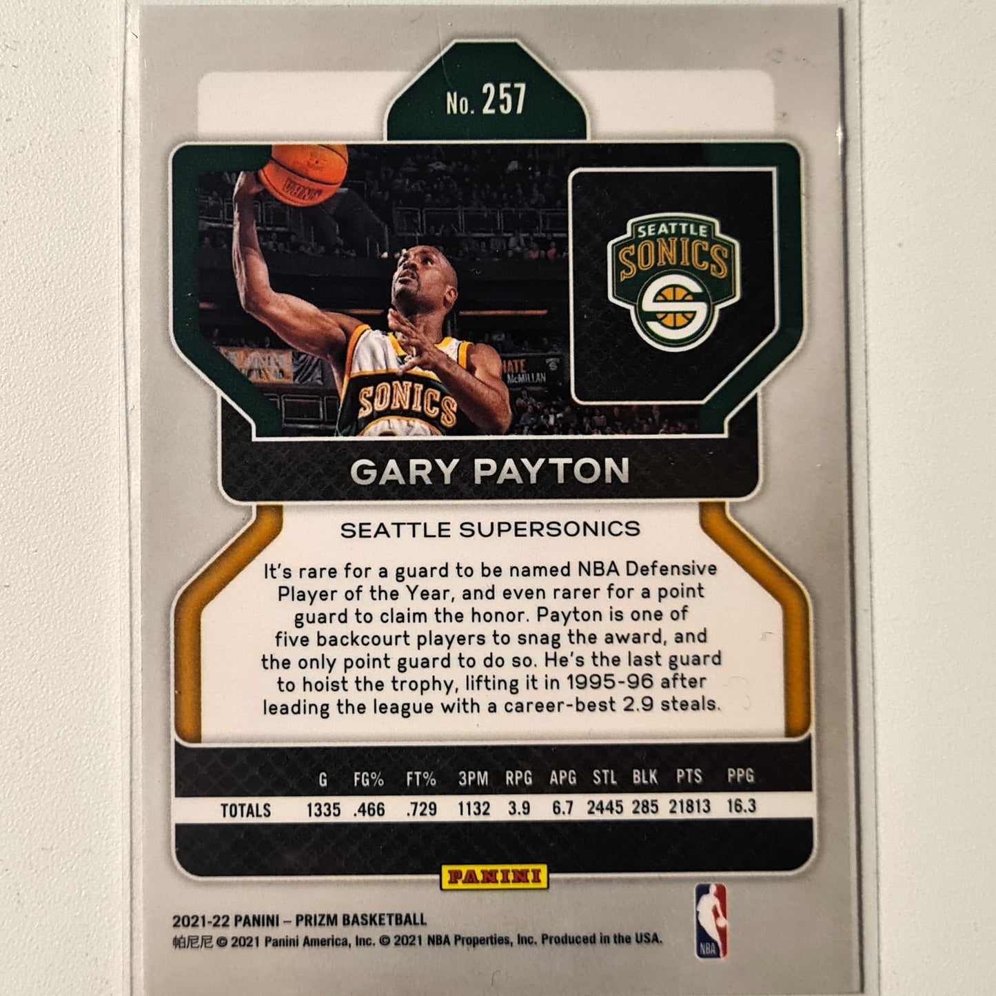 Gary Payton 2021-22 Panini Prizm #257 NBA Basketball Seattle Super Sonics excellent sleeved