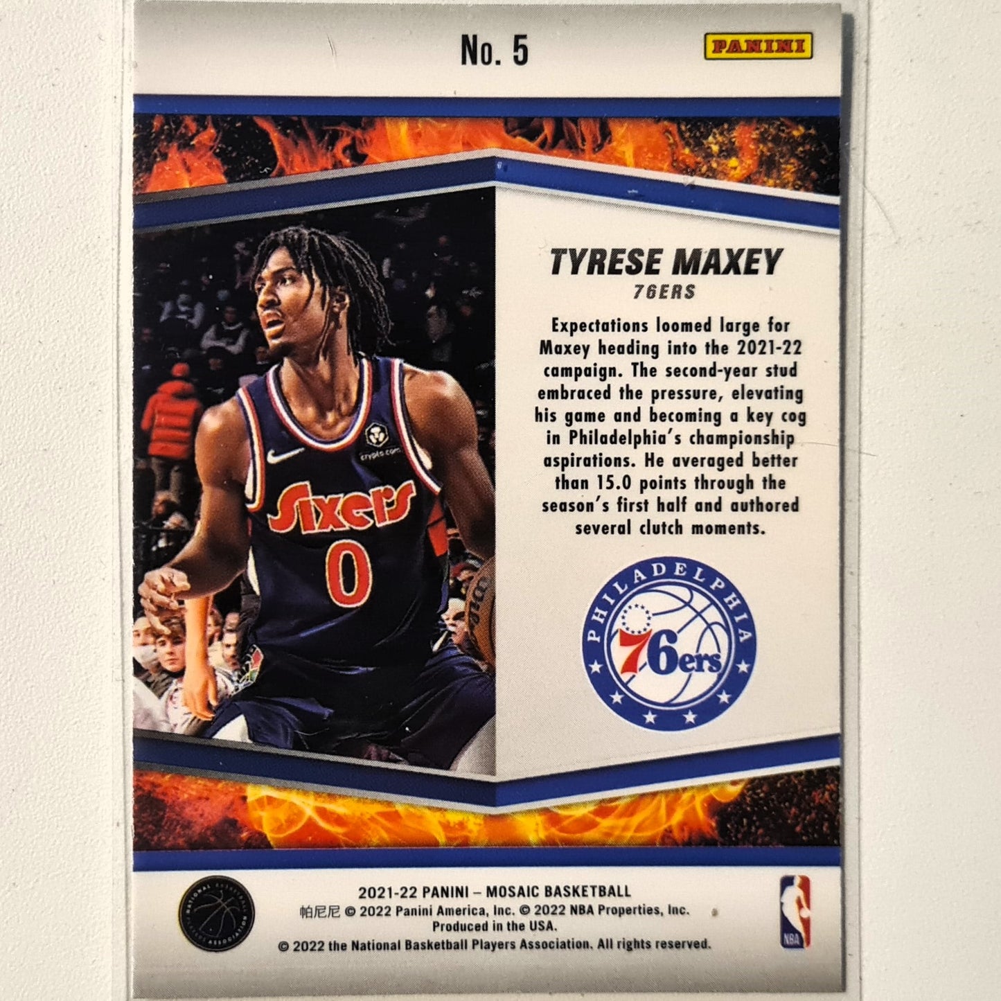 Tyrese Maxey Rookie RC 2021-22 Panini Mosaic Rising Stars #5 NBA Basketball Philadelphia 76ers Excellent/mint sleeved