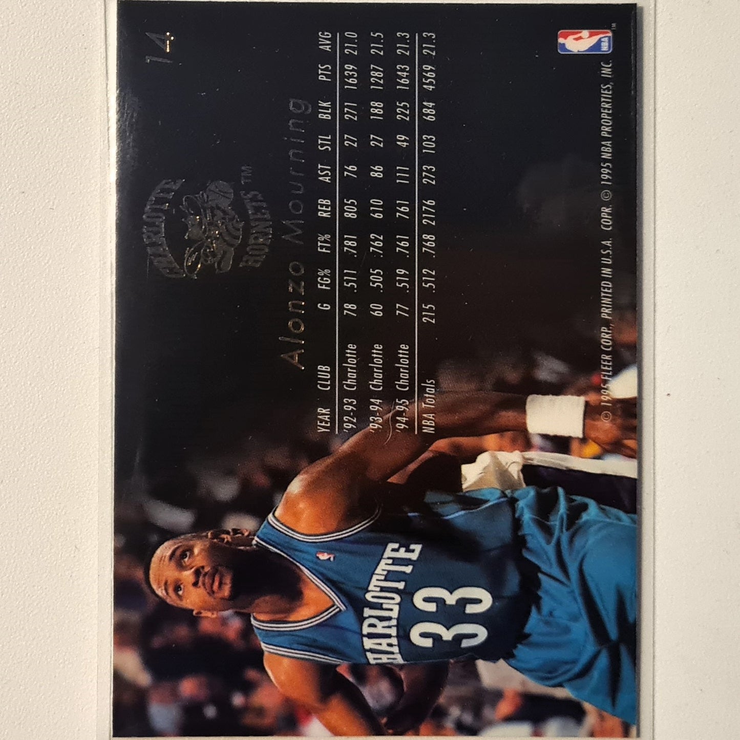 Alonzo Mourning 1995 Fleer Flair 95-96 #14 NBA Basketball Charlotte Hornets Excellent Sleeved